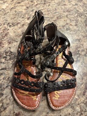 Sam Edelman Black Studded Lace-Up Gladiator Sandals